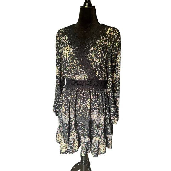 72. CUPSHE | Floral Long Sleeve Dress Sheer Lace Cutout Elastic Cuff & Waist - Picture 2 of 7
